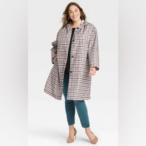 Ava & Viv Women's Plus Size X Multicolor Plaid Button Down Raincoat Knee Length